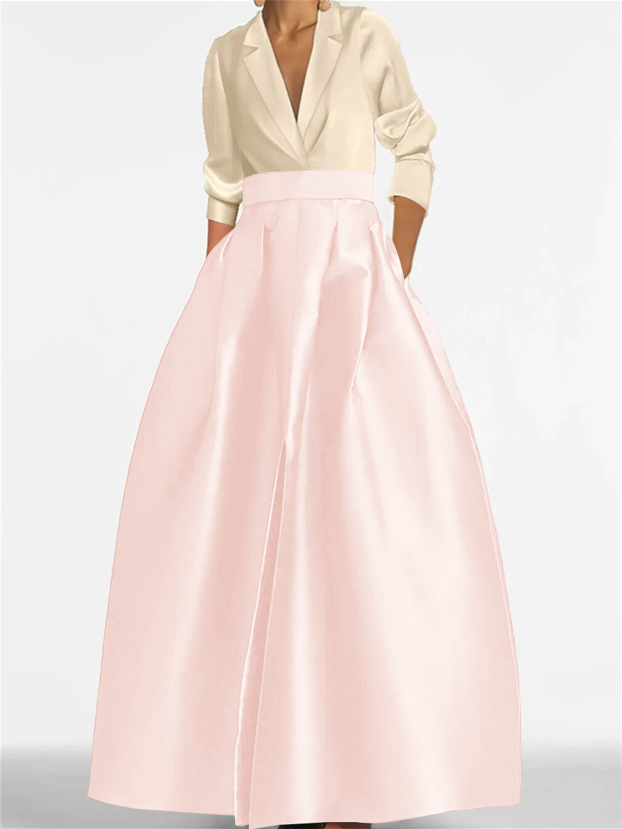 Robe de Mère de la Mariée Coupe A-Line/Princess à Col en V et Manches Longues avec Poches