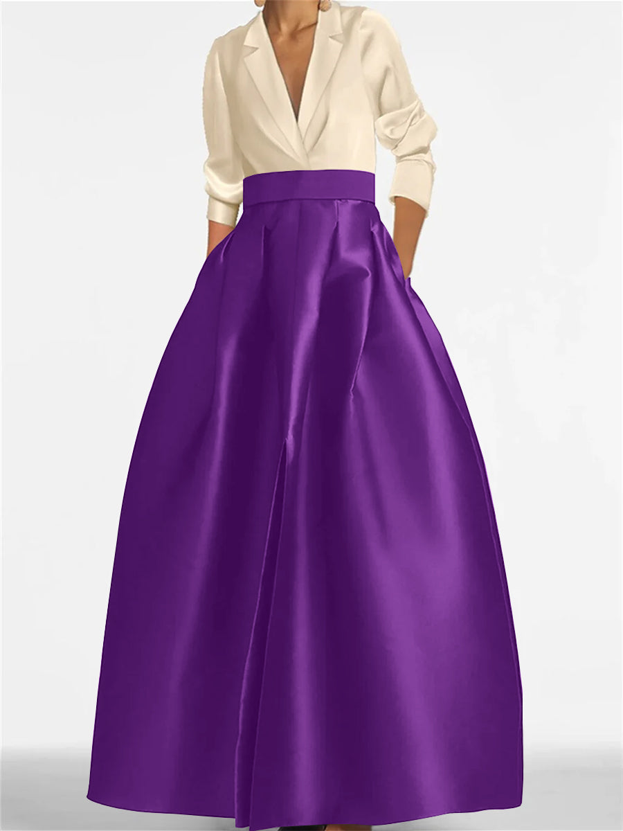 Robe de Mère de la Mariée Coupe A-Line/Princess à Col en V et Manches Longues avec Poches