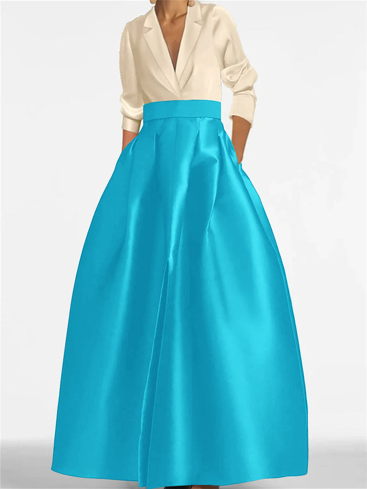 Robe de Mère de la Mariée Coupe A-Line/Princess à Col en V et Manches Longues avec Poches