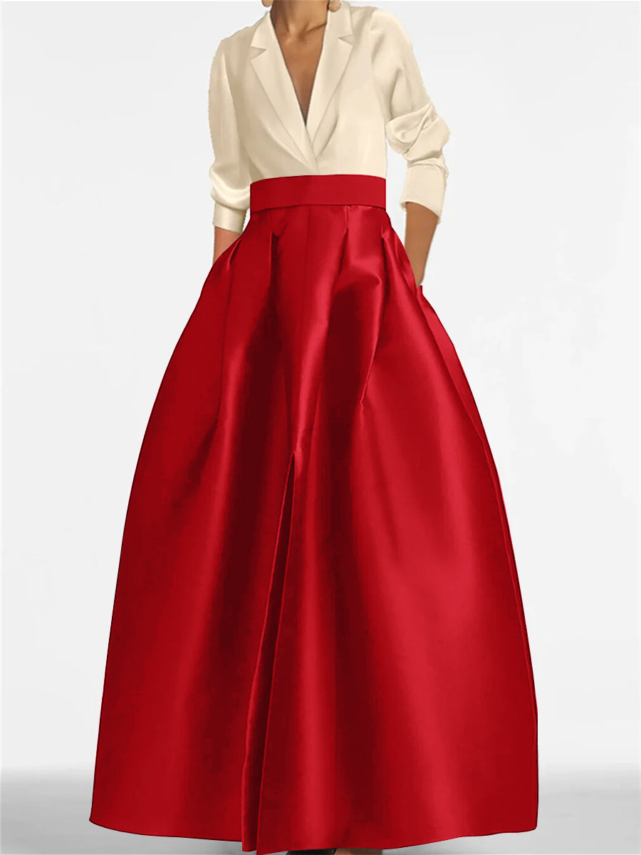 Robe de Mère de la Mariée Coupe A-Line/Princess à Col en V et Manches Longues avec Poches