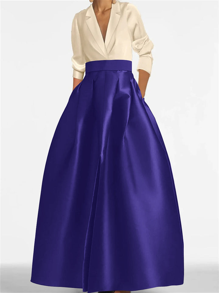 Robe de Mère de la Mariée Coupe A-Line/Princess à Col en V et Manches Longues avec Poches