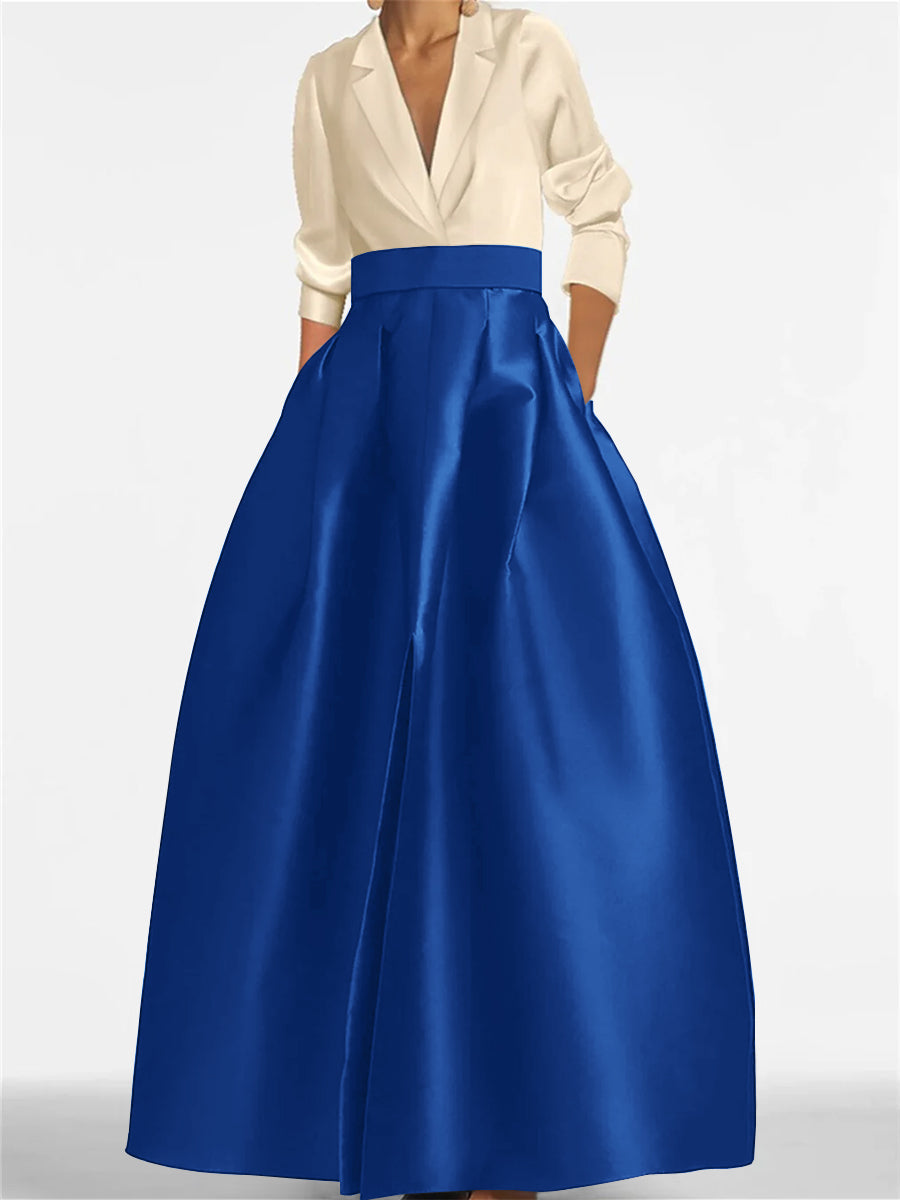 Robe de Mère de la Mariée Coupe A-Line/Princess à Col en V et Manches Longues avec Poches