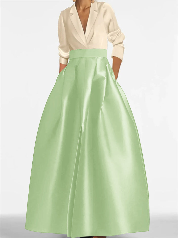 Robe de Mère de la Mariée Coupe A-Line/Princess à Col en V et Manches Longues avec Poches