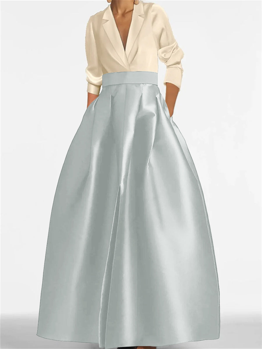 Robe de Mère de la Mariée Coupe A-Line/Princess à Col en V et Manches Longues avec Poches