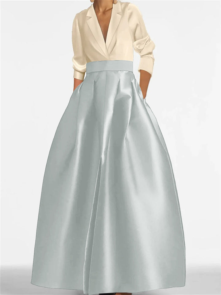 Robe de Mère de la Mariée Coupe A-Line/Princess à Col en V et Manches Longues avec Poches