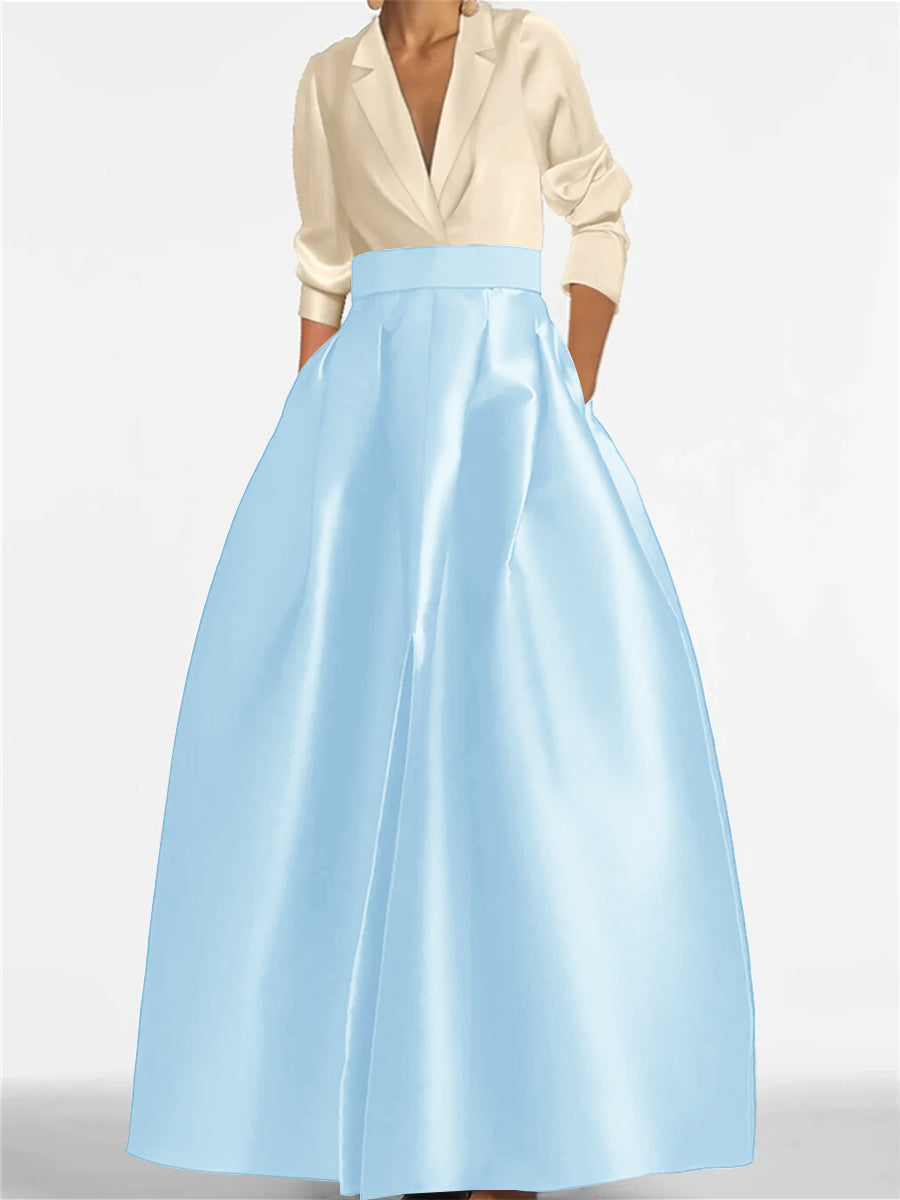 Robe de Mère de la Mariée Coupe A-Line/Princess à Col en V et Manches Longues avec Poches