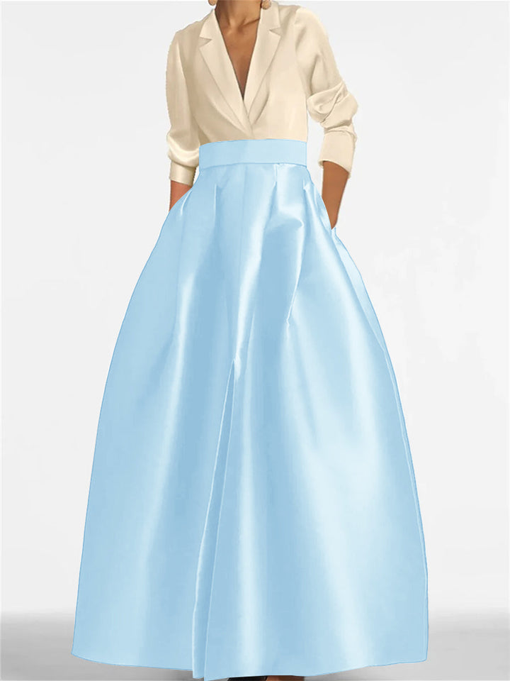 Robe de Mère de la Mariée Coupe A-Line/Princess à Col en V et Manches Longues avec Poches