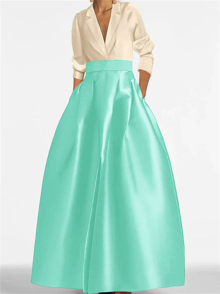 Robe de Mère de la Mariée Coupe A-Line/Princess à Col en V et Manches Longues avec Poches