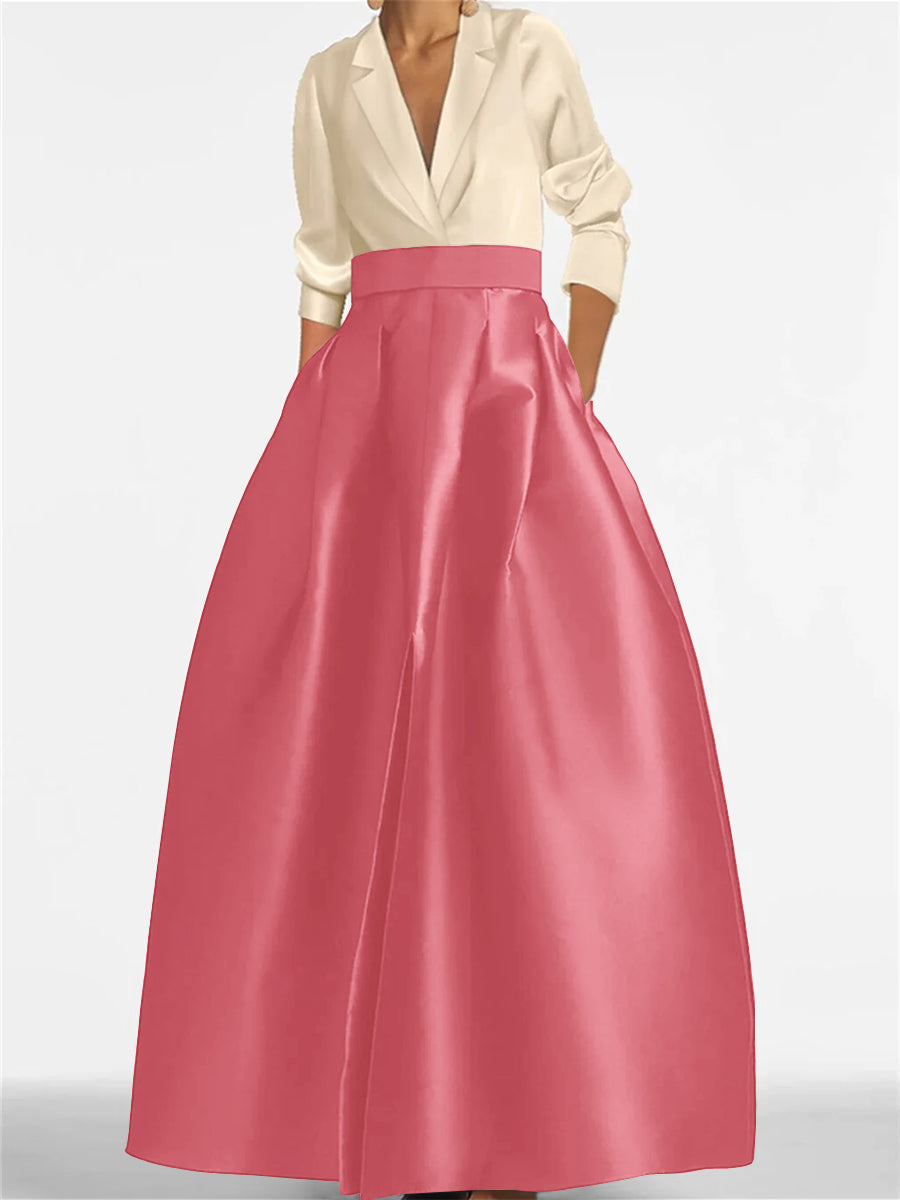 Robe de Mère de la Mariée Coupe A-Line/Princess à Col en V et Manches Longues avec Poches