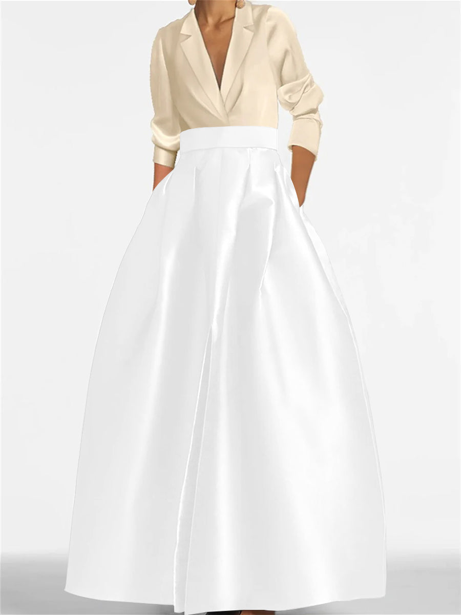 Robe de Mère de la Mariée Coupe A-Line/Princess à Col en V et Manches Longues avec Poches