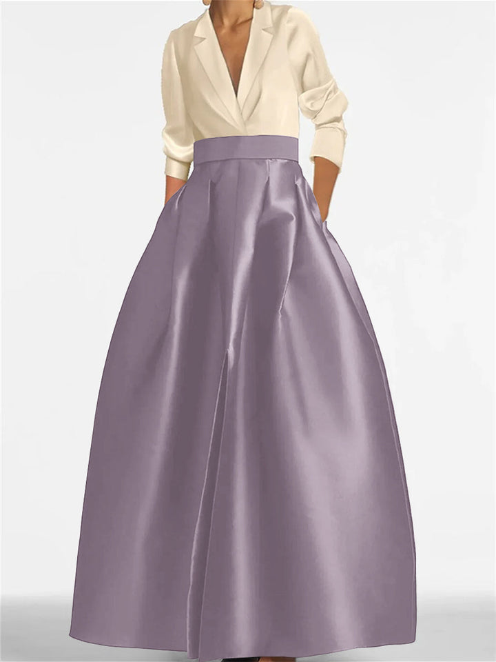 Robe de Mère de la Mariée Coupe A-Line/Princess à Col en V et Manches Longues avec Poches