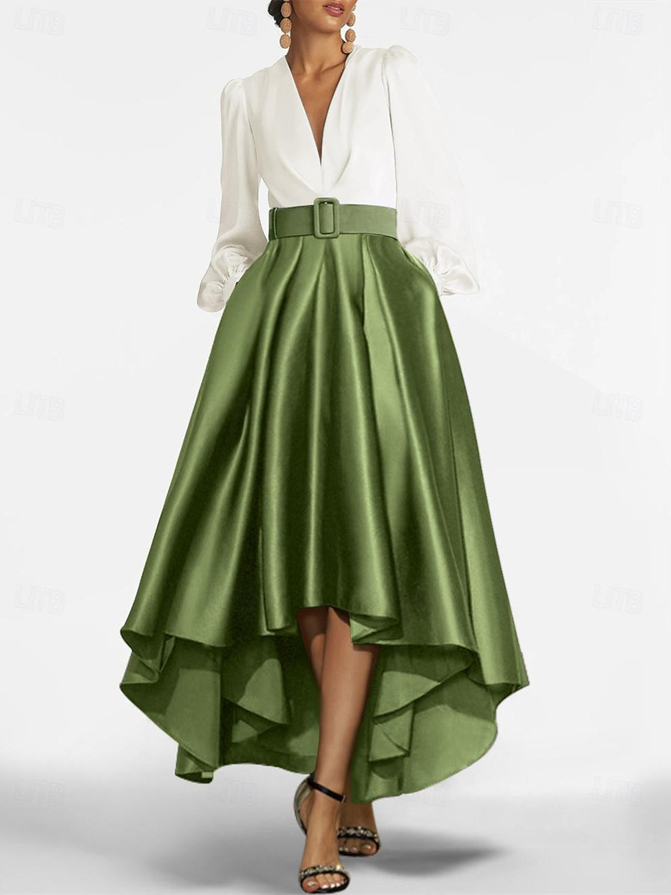 Robe de Mère de la Mariée Asymétrique à Col en V et Coupe Princesse avec Ceinture