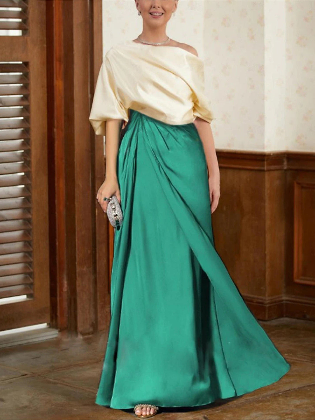 Robes de Mère de la Mariée Coupe A-Line/Princess à Demi-Manches et Col Bénitier