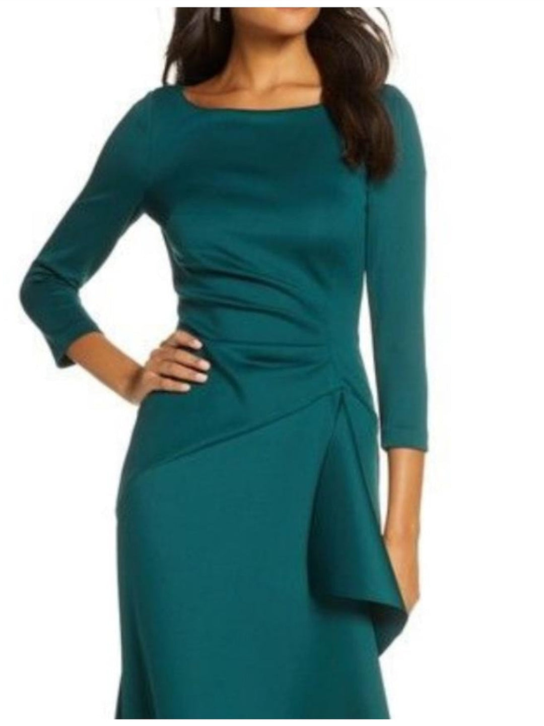 Robe de Mère de la Mariée Fourreau/Colonne à Manches 3/4 et Col Rond avec Volants
