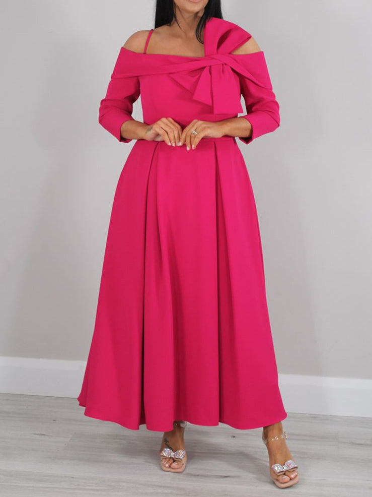 Robe de Mère de la Mariée Coupe A-Line/Princess, Manches 3/4, Épaules Dénudées, Longueur Cheville, avec Nœud(S)