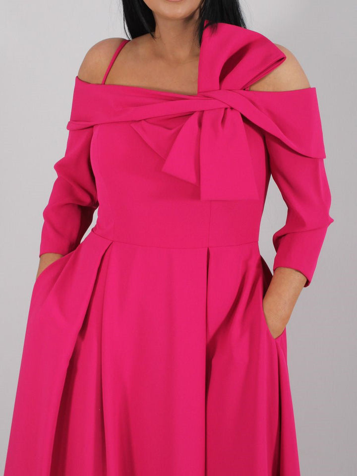Robe de Mère de la Mariée Coupe A-Line/Princess, Manches 3/4, Épaules Dénudées, Longueur Cheville, avec Nœud(S)