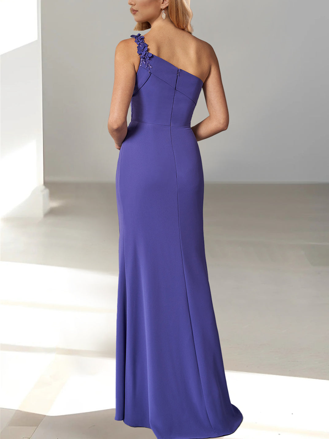 Robe de Mère de la Mariée Fourreau/Colonne Sans Manches, Asymétrique Épaule Dénudée, Longueur Au Sol, avec Perles