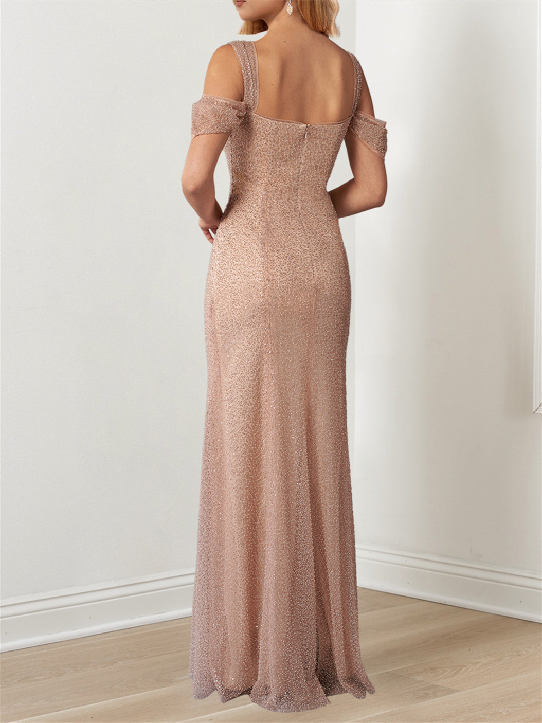 Robes de Soirée à Manches Drapées et Épaules Dénudées de Forme A-Line/Princess