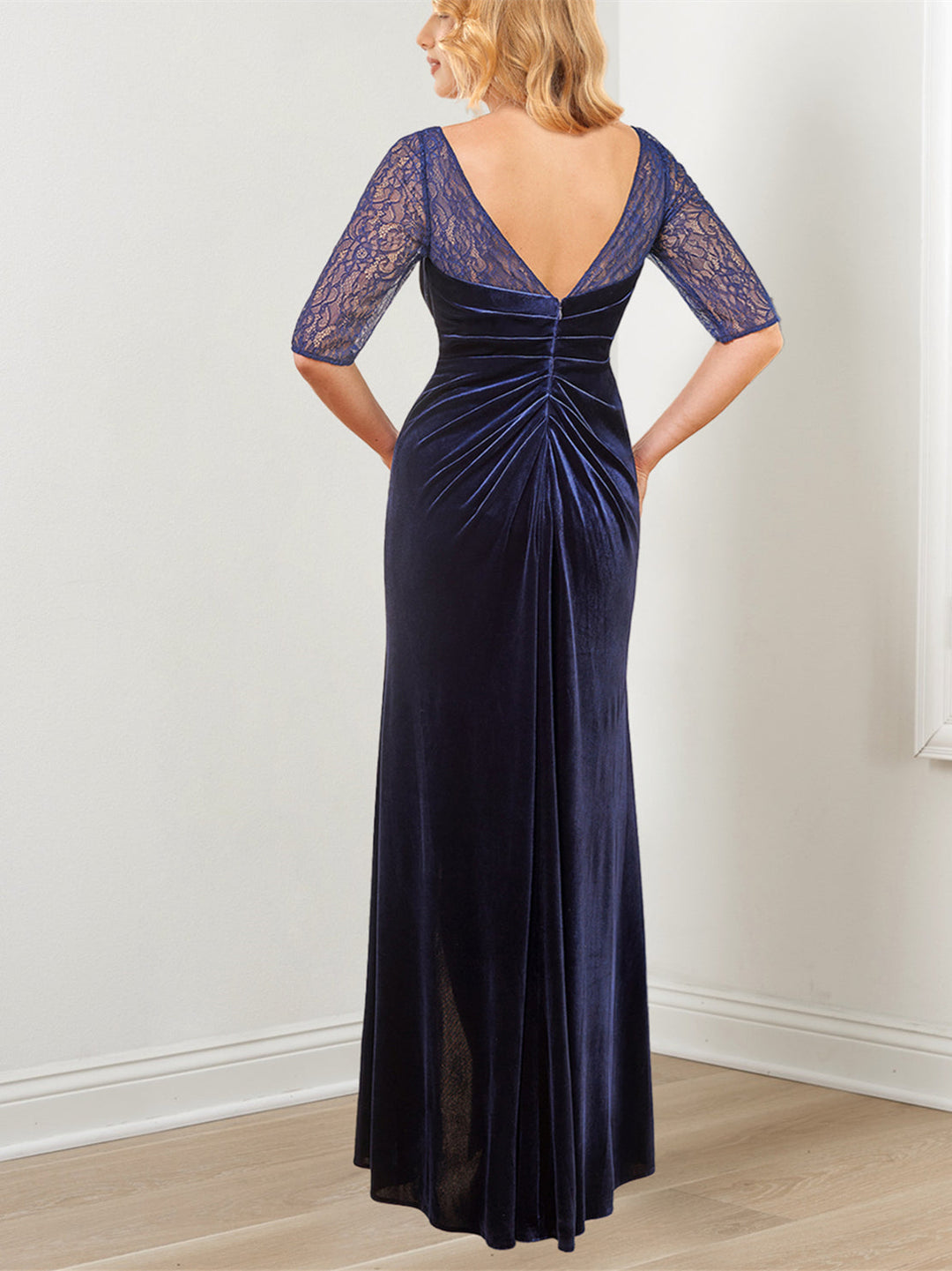 Robe de Soirée Trapèze/Princesse en Dentelle à Manches Mi-Longues