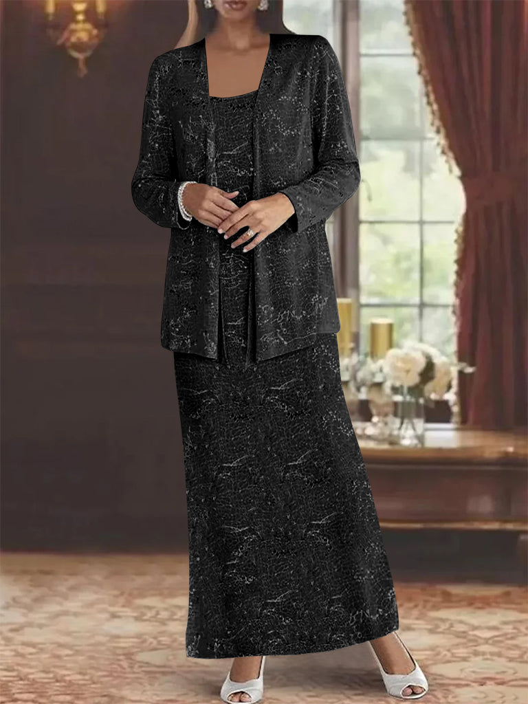 Robe de Mère de la Mariée en Mousseline de Soie, Longueur Cheville, avec Paillettes et Veste