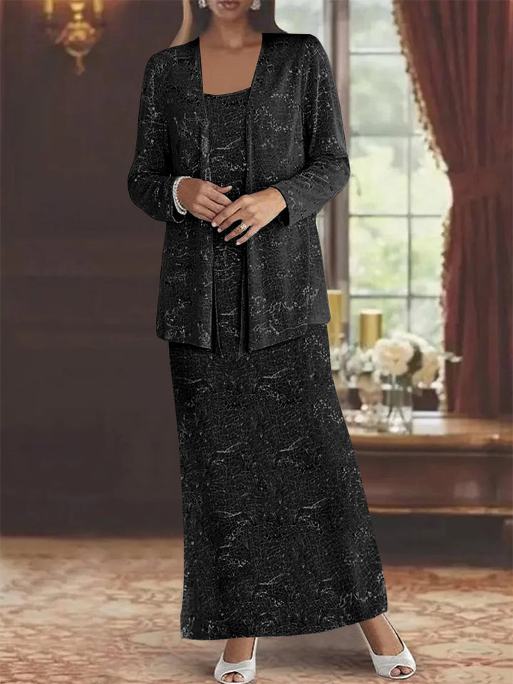 Robe de Mère de la Mariée en Mousseline de Soie, Longueur Cheville, avec Paillettes et Veste