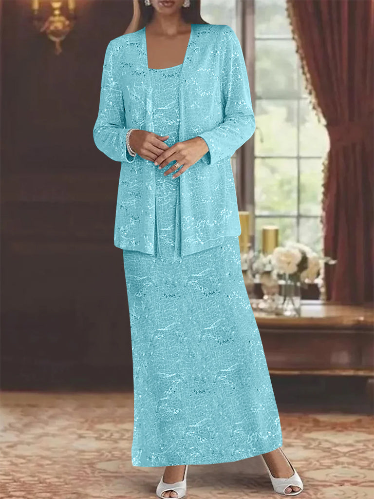Robe de Mère de la Mariée en Mousseline de Soie, Longueur Cheville, avec Paillettes et Veste
