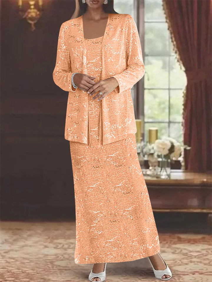 Robe de Mère de la Mariée en Mousseline de Soie, Longueur Cheville, avec Paillettes et Veste