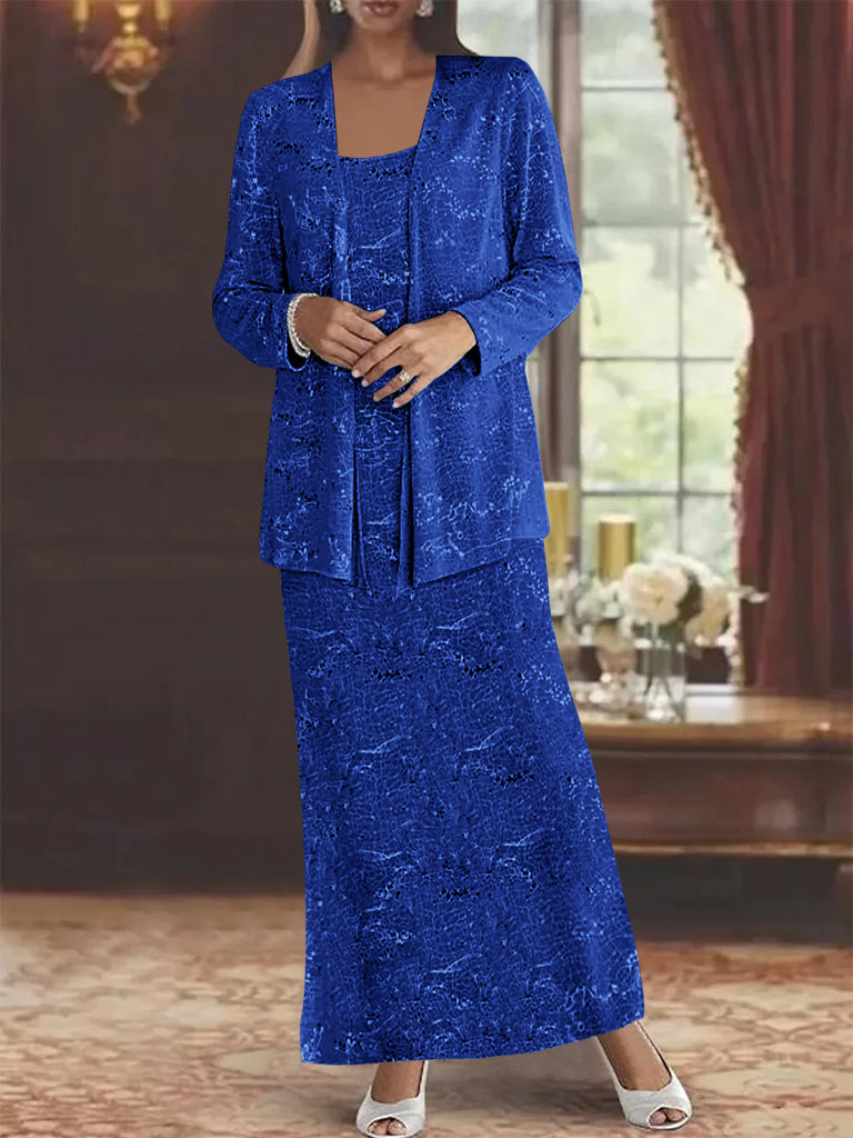 Robe de Mère de la Mariée en Mousseline de Soie, Longueur Cheville, avec Paillettes et Veste