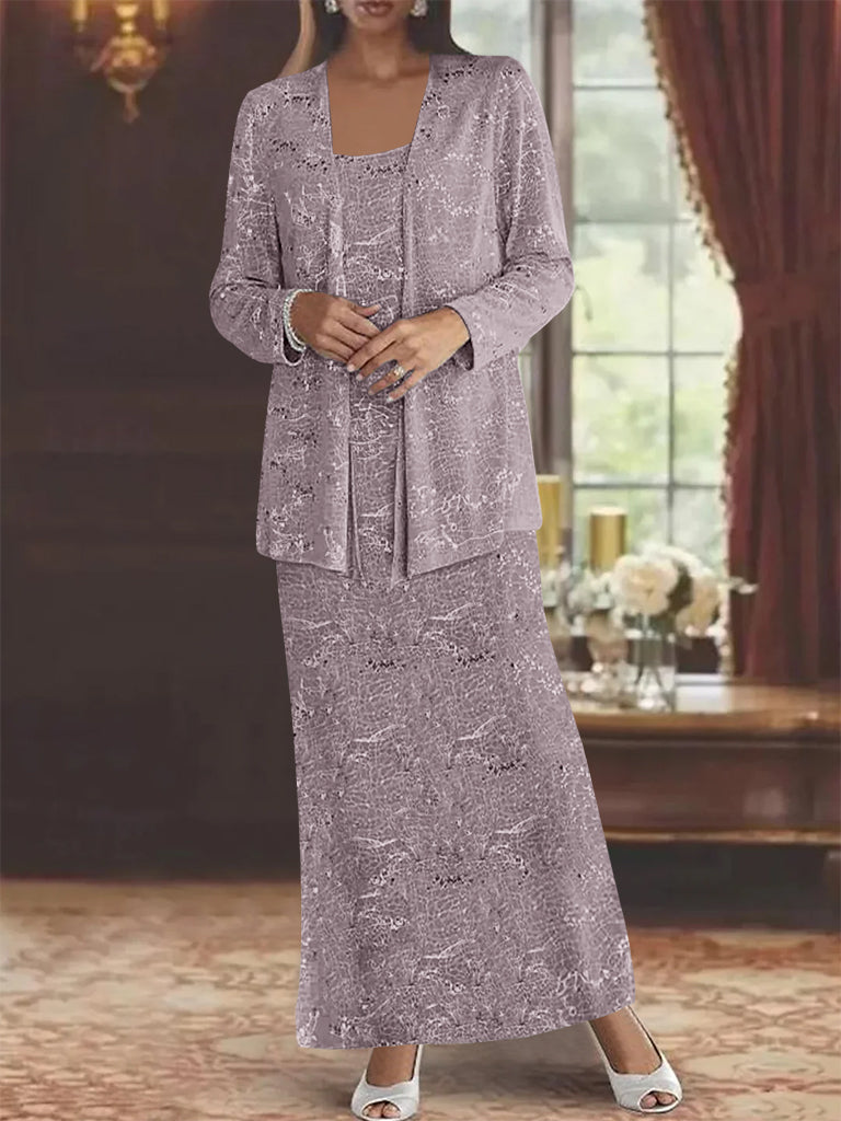 Robe de Mère de la Mariée en Mousseline de Soie, Longueur Cheville, avec Paillettes et Veste