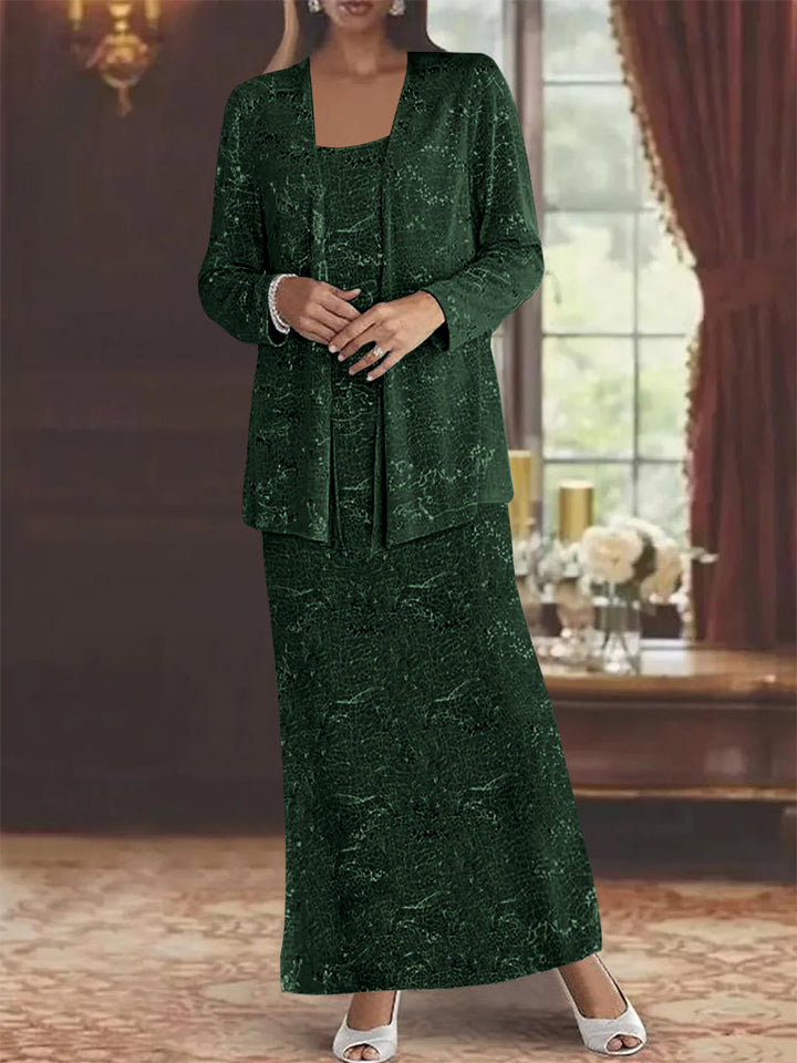 Robe de Mère de la Mariée en Mousseline de Soie, Longueur Cheville, avec Paillettes et Veste