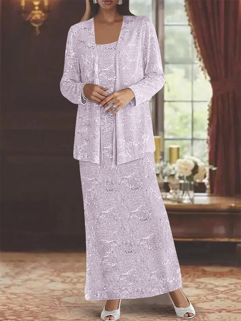 Robe de Mère de la Mariée en Mousseline de Soie, Longueur Cheville, avec Paillettes et Veste