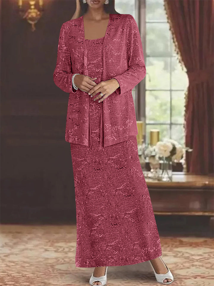 Robe de Mère de la Mariée en Mousseline de Soie, Longueur Cheville, avec Paillettes et Veste