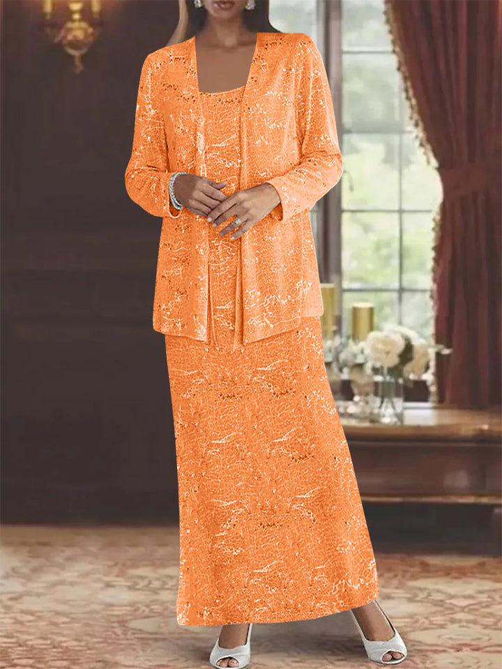 Robe de Mère de la Mariée en Mousseline de Soie, Longueur Cheville, avec Paillettes et Veste
