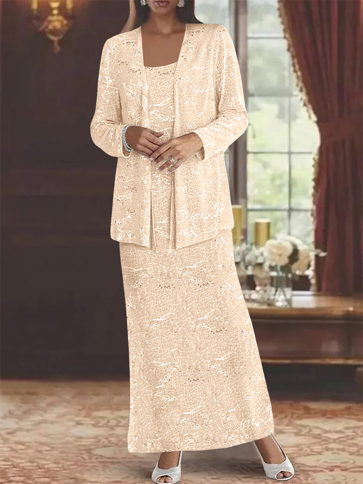 Robe de Mère de la Mariée en Mousseline de Soie, Longueur Cheville, avec Paillettes et Veste