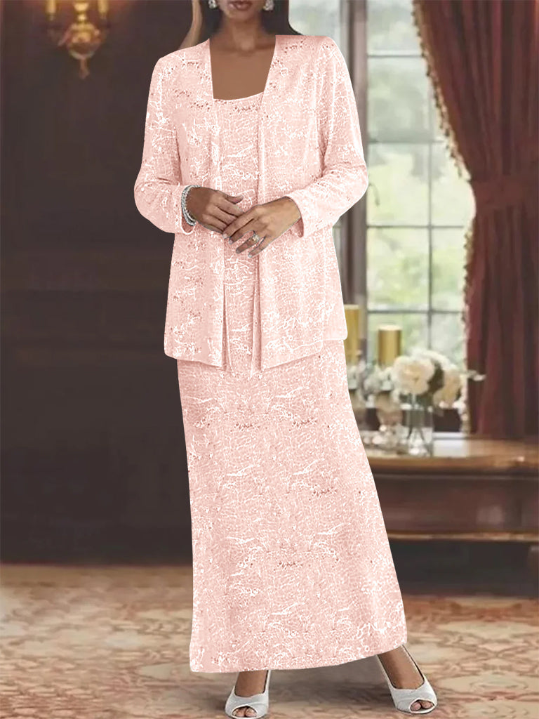 Robe de Mère de la Mariée en Mousseline de Soie, Longueur Cheville, avec Paillettes et Veste