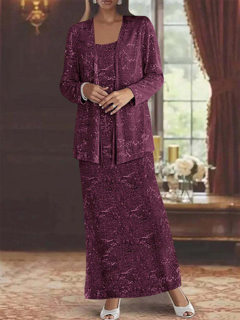 Robe de Mère de la Mariée en Mousseline de Soie, Longueur Cheville, avec Paillettes et Veste