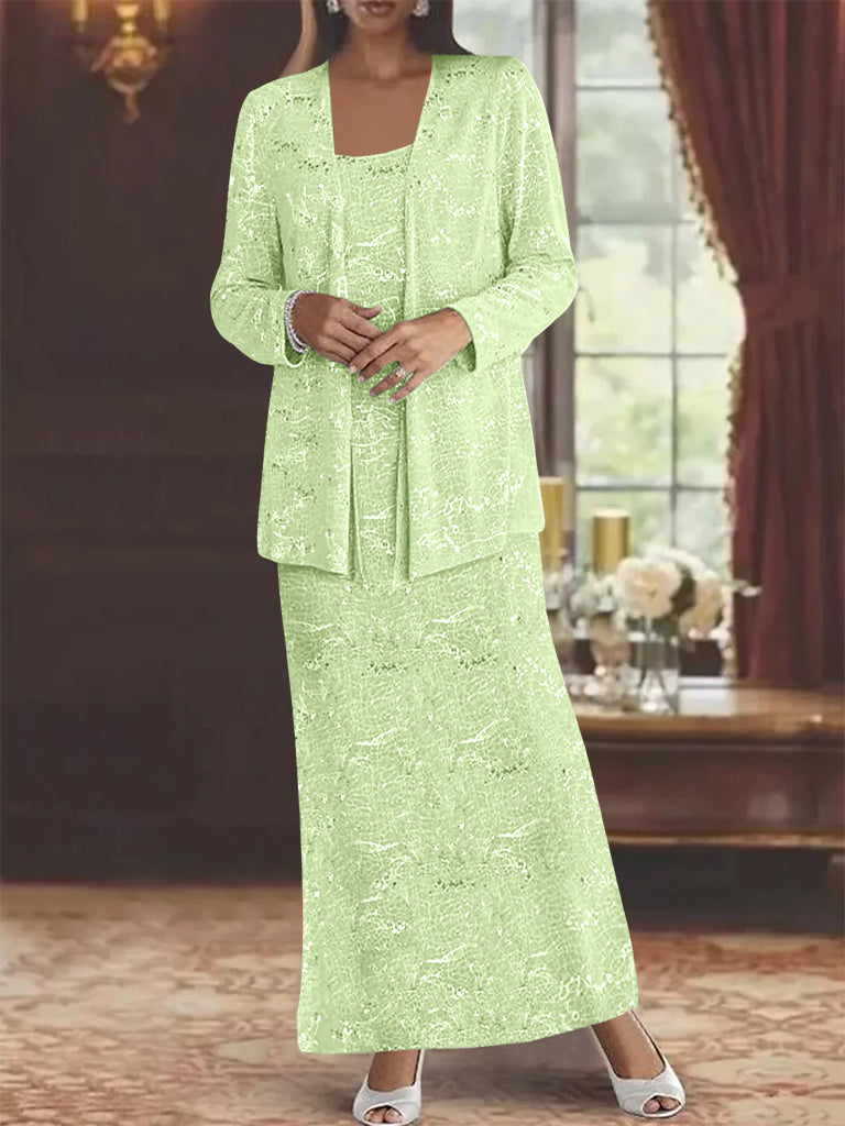 Robe de Mère de la Mariée en Mousseline de Soie, Longueur Cheville, avec Paillettes et Veste