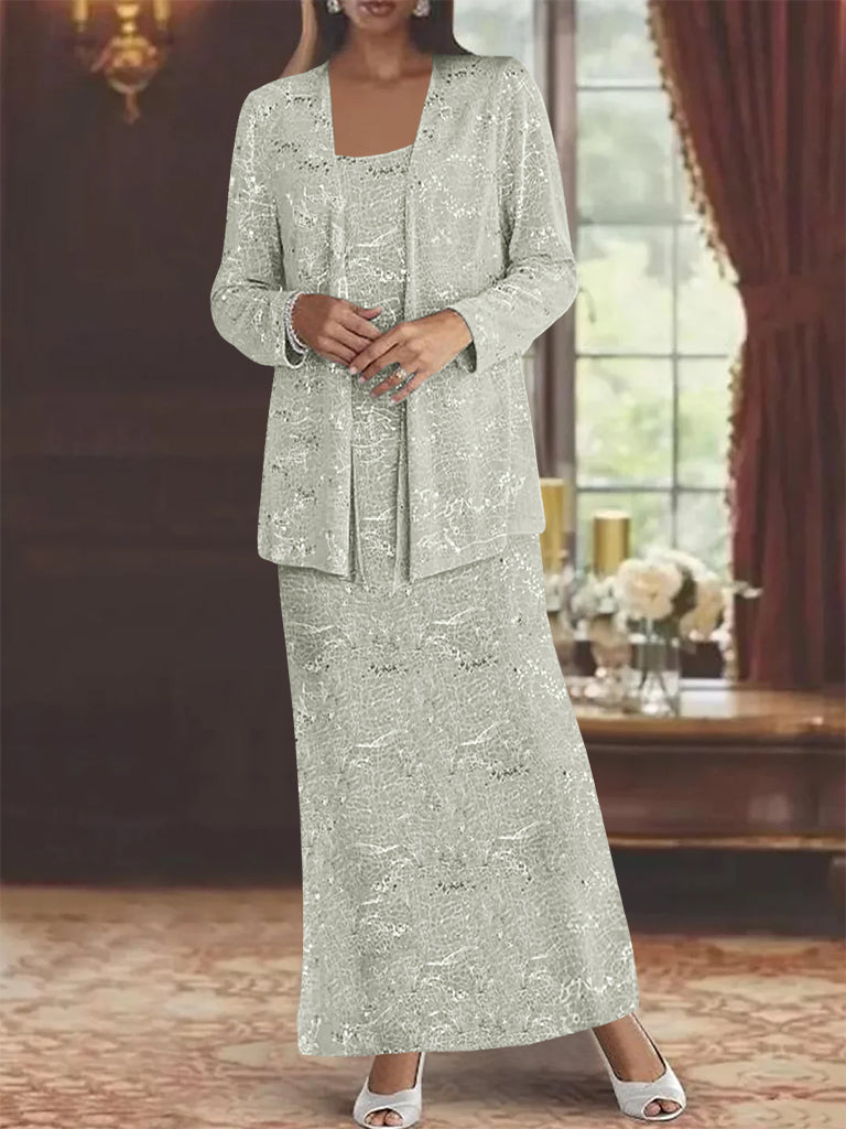 Robe de Mère de la Mariée en Mousseline de Soie, Longueur Cheville, avec Paillettes et Veste