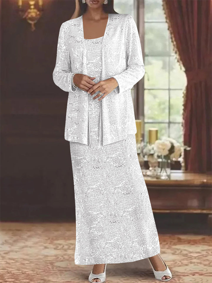 Robe de Mère de la Mariée en Mousseline de Soie, Longueur Cheville, avec Paillettes et Veste