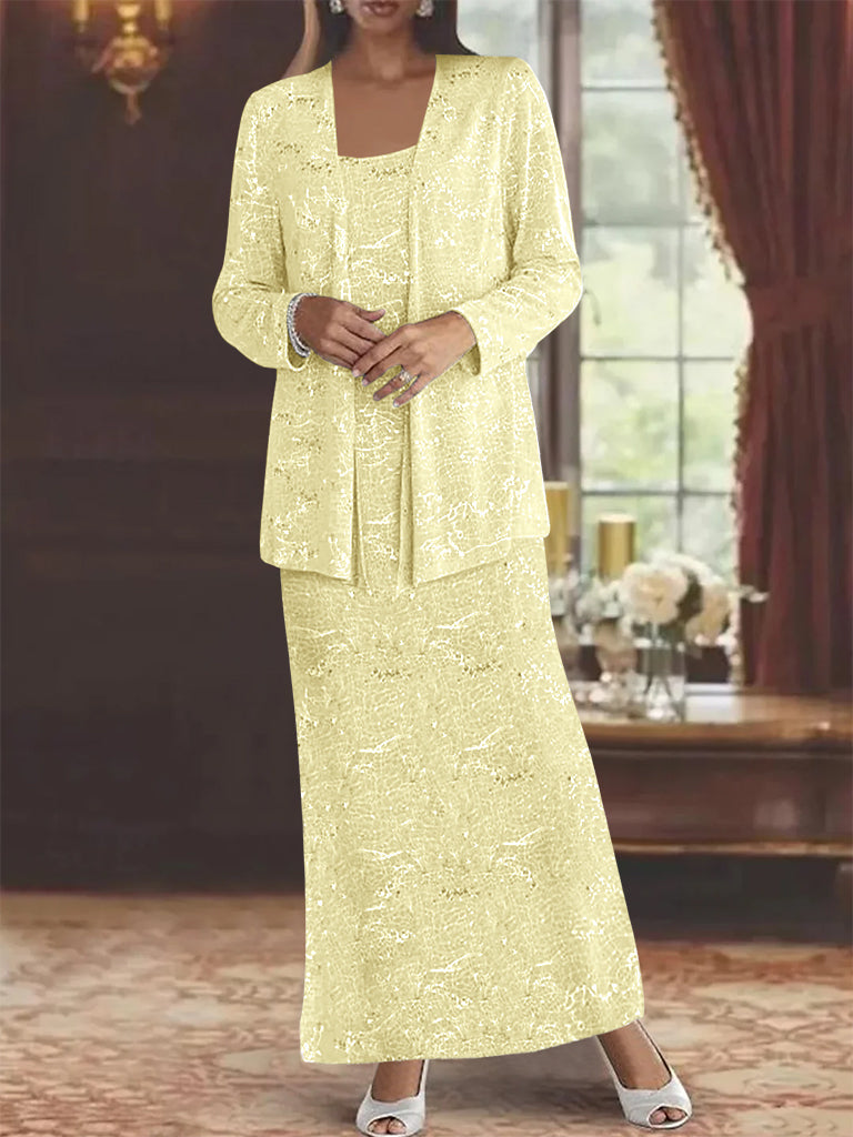 Robe de Mère de la Mariée en Mousseline de Soie, Longueur Cheville, avec Paillettes et Veste