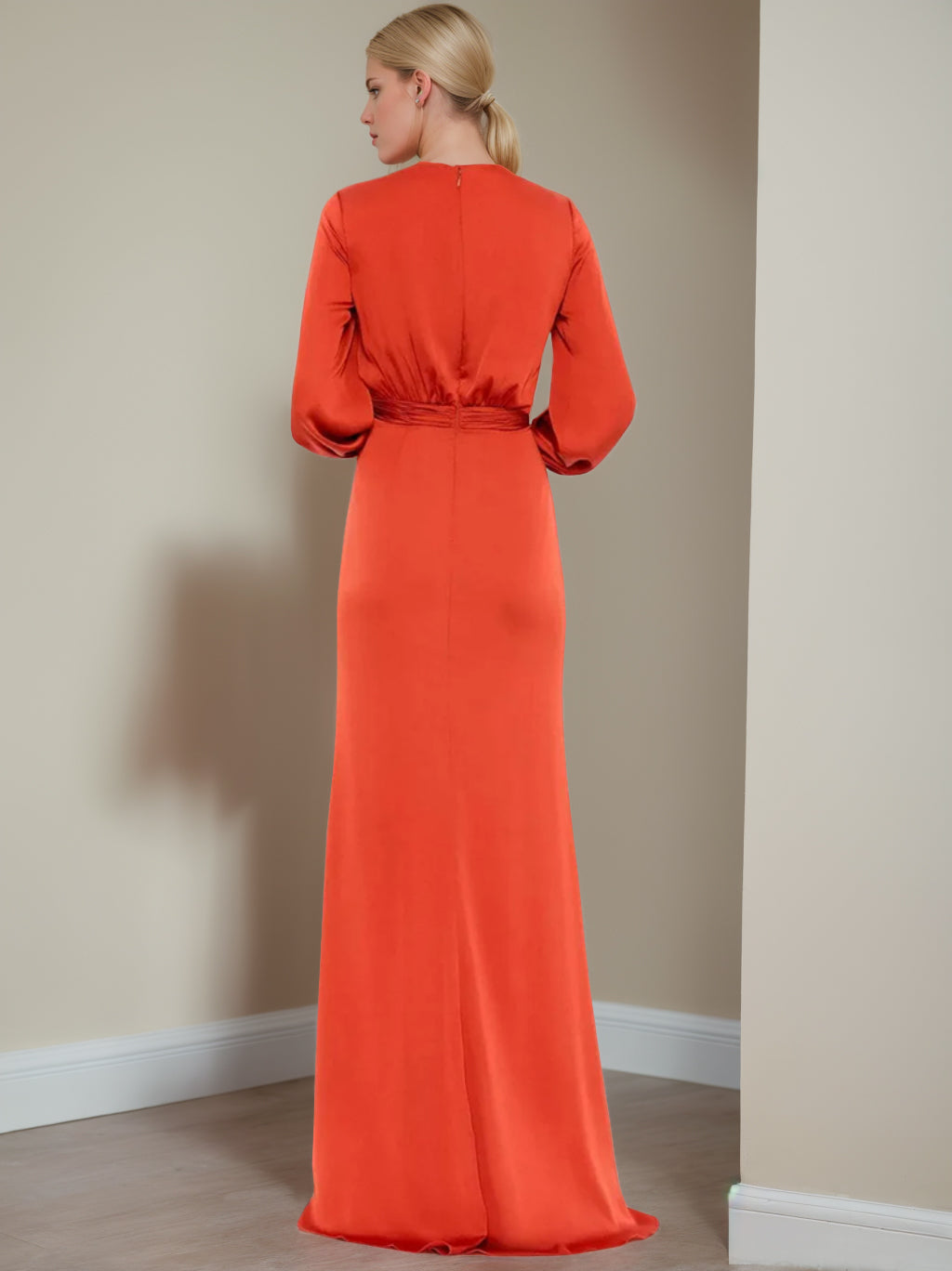 Robe de Mère de la Mariée Coupe A-Line/Princess à Col en V et Manches Longues, Longueur Au Sol, avec Volants