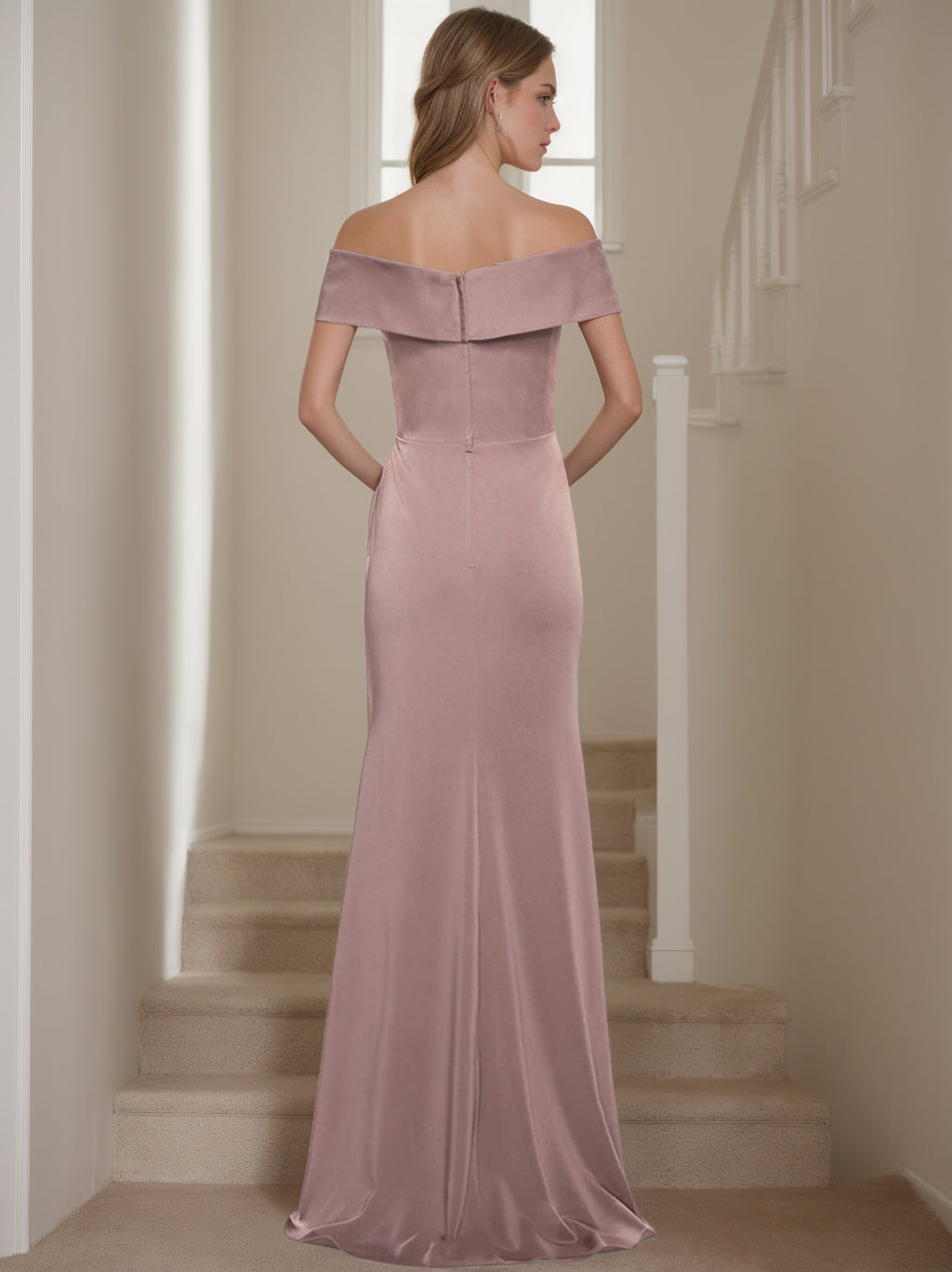 Robe de Mère de la Mariée Fourreau/Colonne à Épaules Dénudées et Manches Courtes, Longueur Au Sol, avec Volants