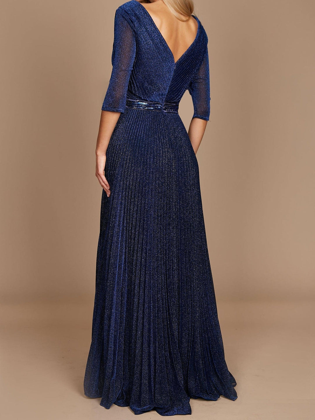 Robe de Mère de la Mariée Coupe A-Line/Princess, Col en V, Manches 3/4, Longueur Au Sol