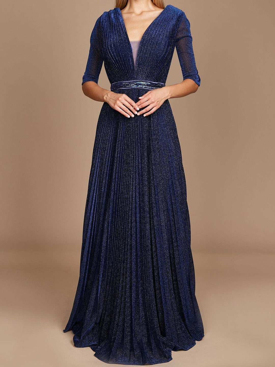 Robe de Mère de la Mariée Coupe A-Line/Princess, Col en V, Manches 3/4, Longueur Au Sol