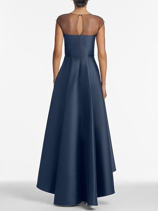 Robe de Mère de la Mariée Asymétrique Sans Manches à Col en V et à Volants avec Plis et Appliques