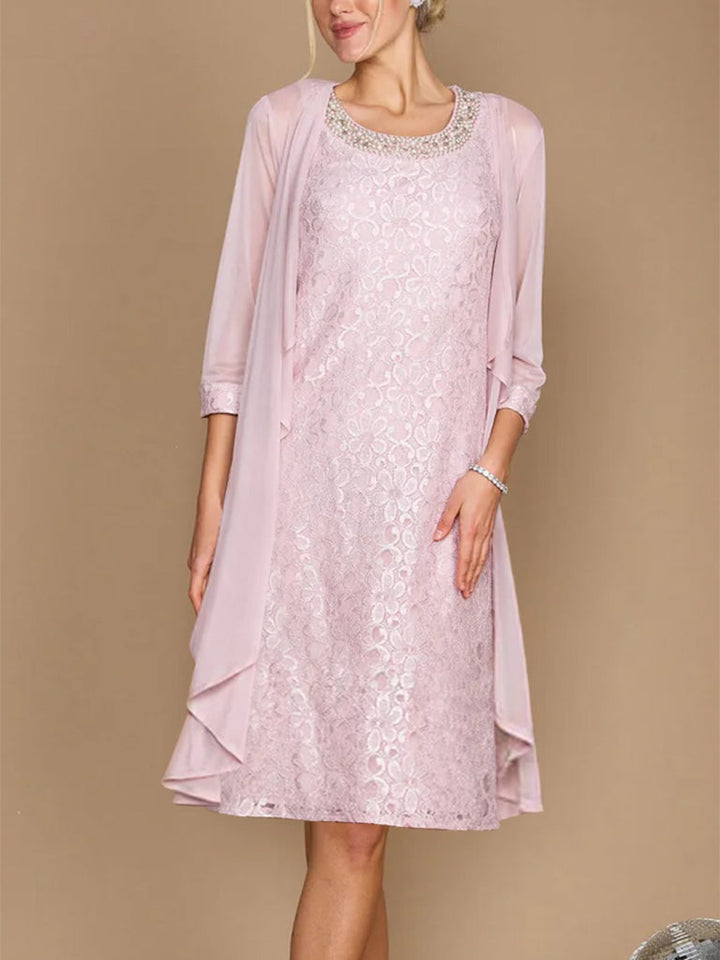 Robe de Mère de la Mariée Fourreau/Colonne à Manches Mi-Longues et à Col en V avec Veste et Broderie