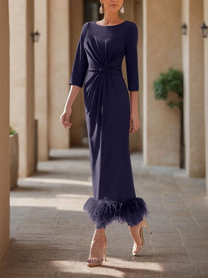 Robe Fourreau/Colonne à Encolure Dégagée et Longueur Cheville pour Mère de la Mariée et Du Marié avec Plumes