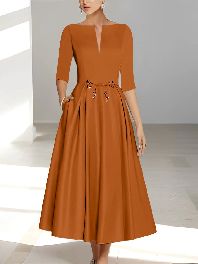 Robes de Mère de la Mariée et Du Marié Coupe A-Line/Princess à Demi-Manches et Longueur Cheville avec Poches