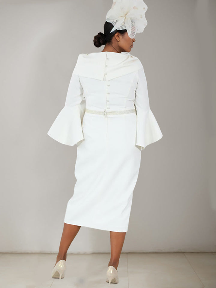 Robe de Mère de la Mariée Grande Taille à Manches 3/4, Longueur Genou, avec Ceinture et Perles