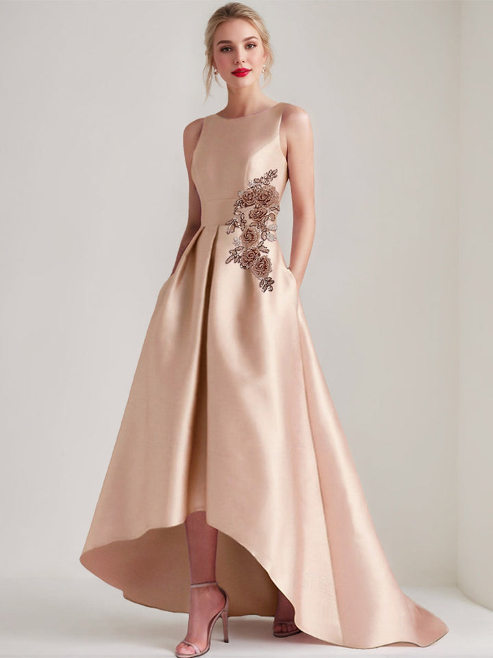 Robes De Mère De La Mariée Et Du Marié Asymétriques Sans Manches, Coupe A-Line/Princesse, Avec Appliqués Et Poche